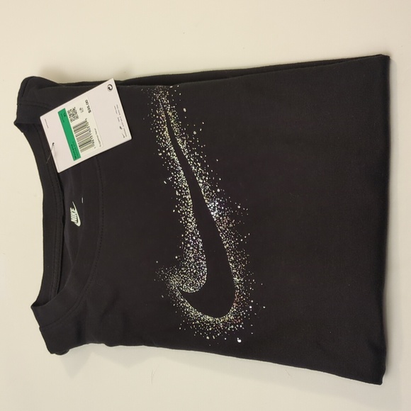 Nike Black T-shirt with Silver symbol Short Sleeve PTP 23 in. Length 25 (NWT) - Picture 1 of 4